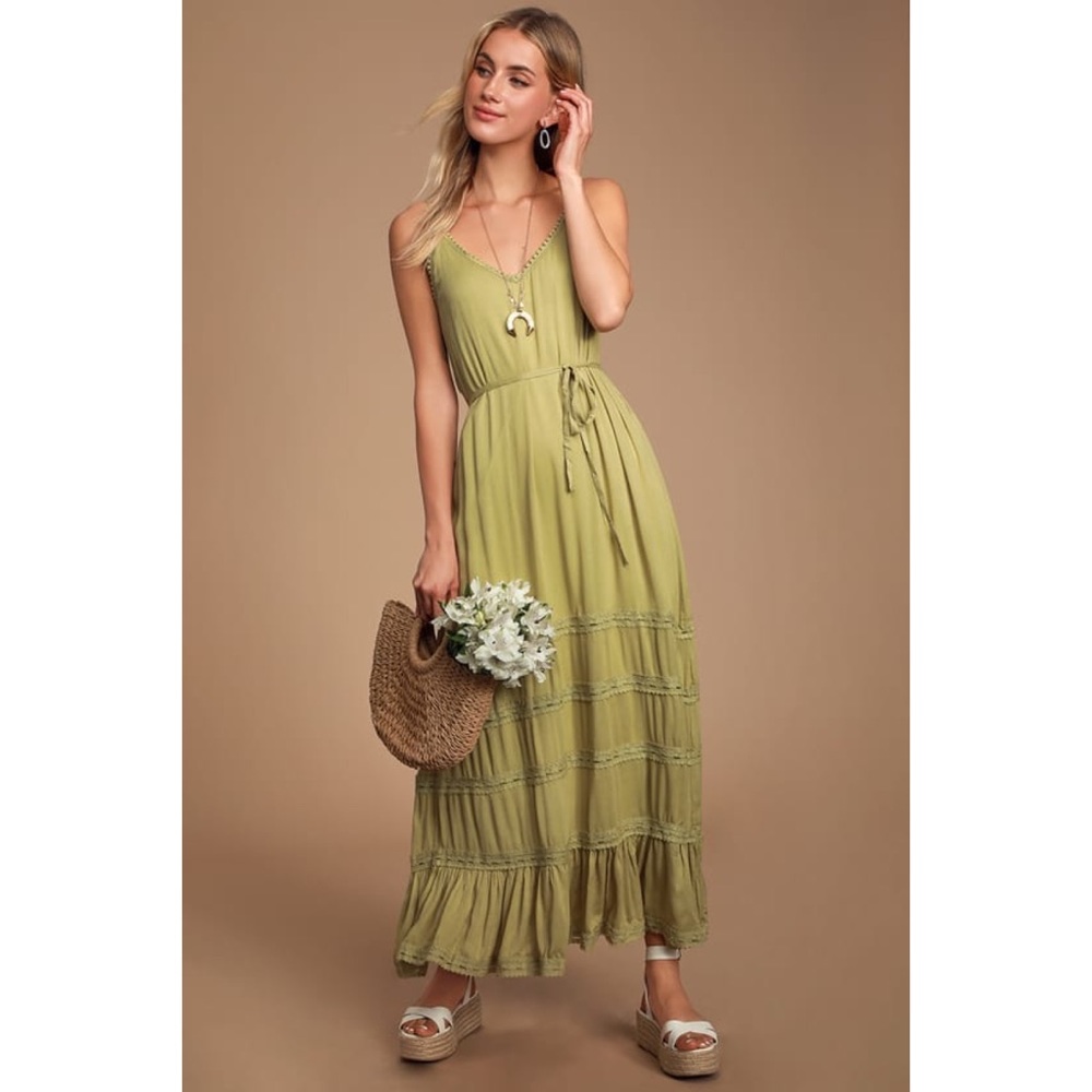 Coulee Washed Olive Green Lace Maxi Size:Large